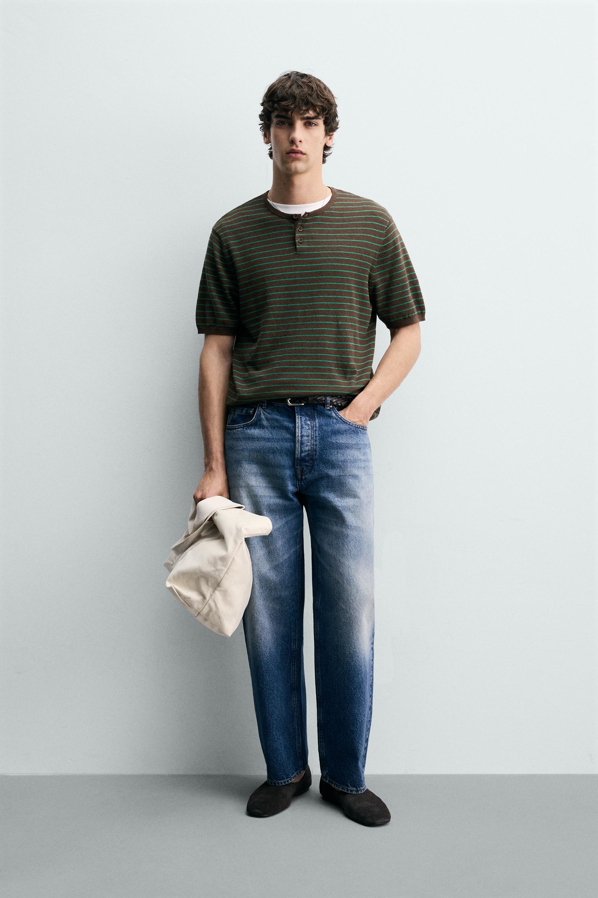 COTTON LINEN BLEND HENLEY T-SHIRT